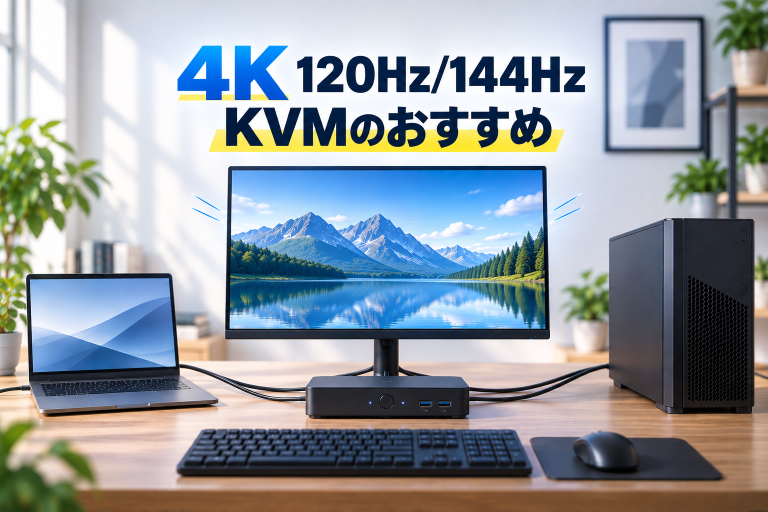 4K120Hz・144Hz級の高リフレッシュ環境で使うKVMを示すイメージ